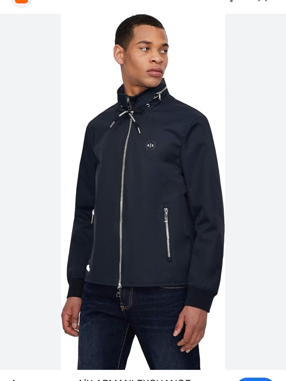 A/X Armani Exchange Men's Dark Navy Zip Jacket with High Collar
